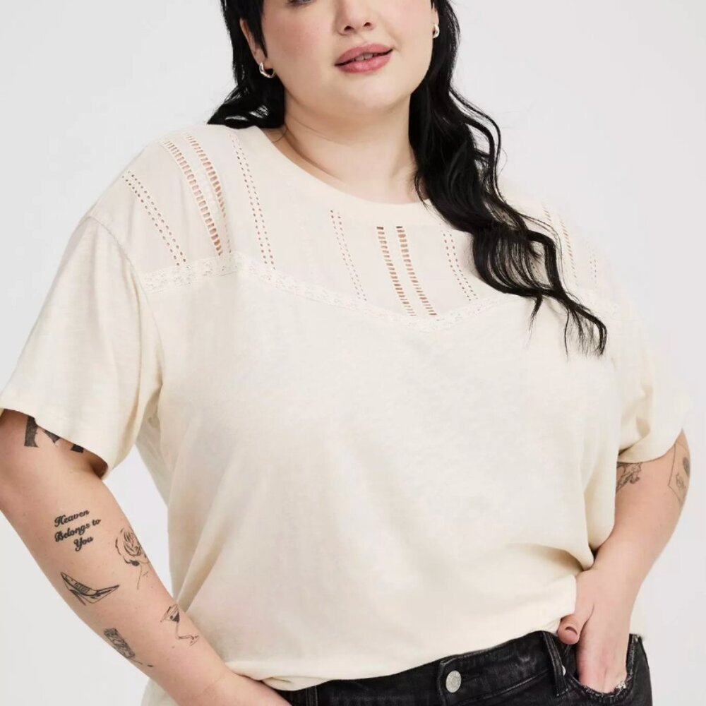 Torrid Heritage Slub Woven Yoke Crew Short Sleeve Tee Top Womens 2/2X/18-20 NWT